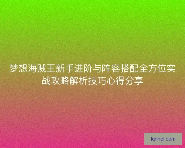 梦想海贼王新手进阶与阵容搭配全方位实战攻略解析技巧心得分享